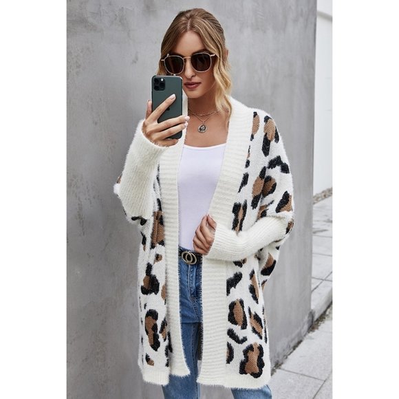 Cozy Boho Leopard Print Open Front Cardigan - Picture 3 of 8